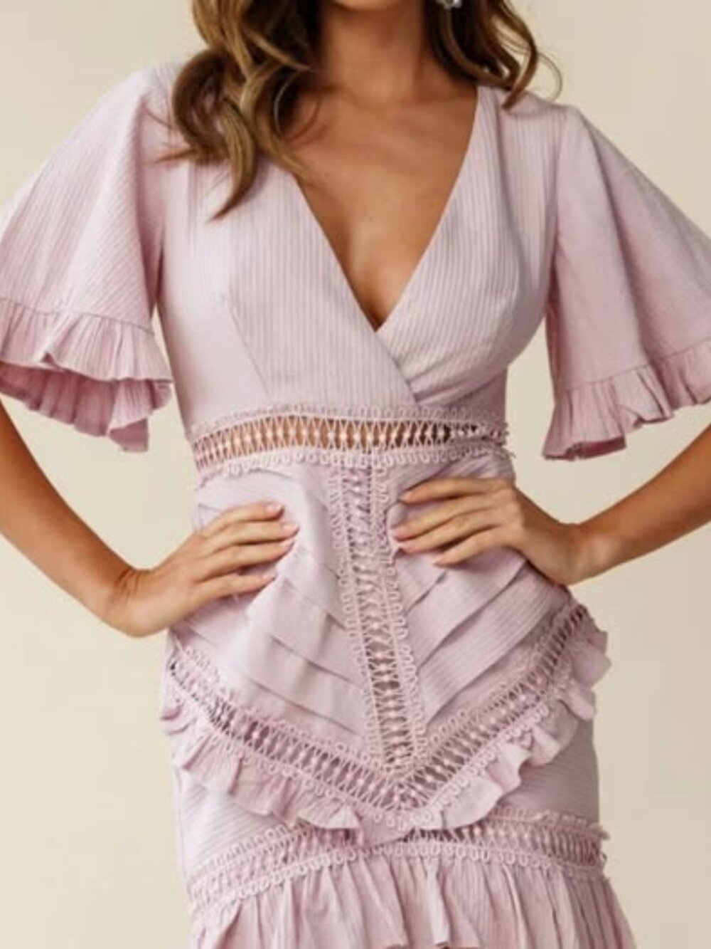 Selfie Leslie Walk This Way Pintuck Angel Sleeve Ruffle Dress